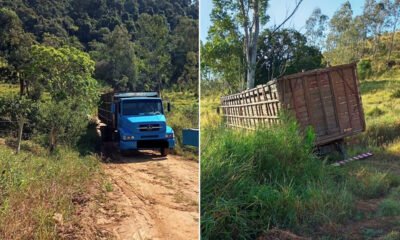 Caminhão usado por ladrões de gado atola durante tentativa de furto em Jacutinga