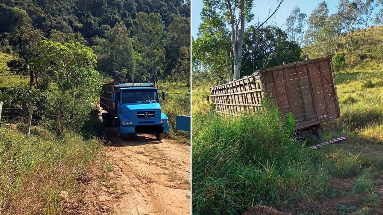 Caminhão usado por ladrões de gado atola durante tentativa de furto em Jacutinga