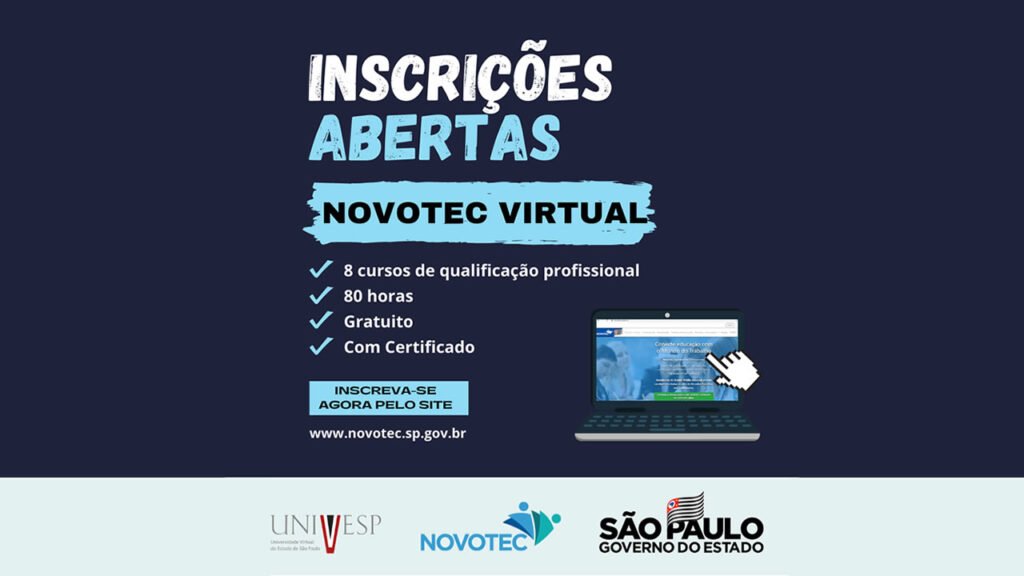 Governo de SP Novotec Virtual oferece 20 mil vagas em cursos de qualificação