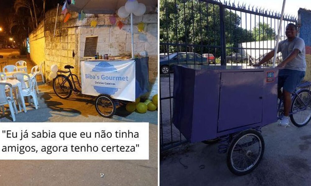 Homem inaugura Food Bike, amigos e familiares não aparecem e ele ganha apoio na internet