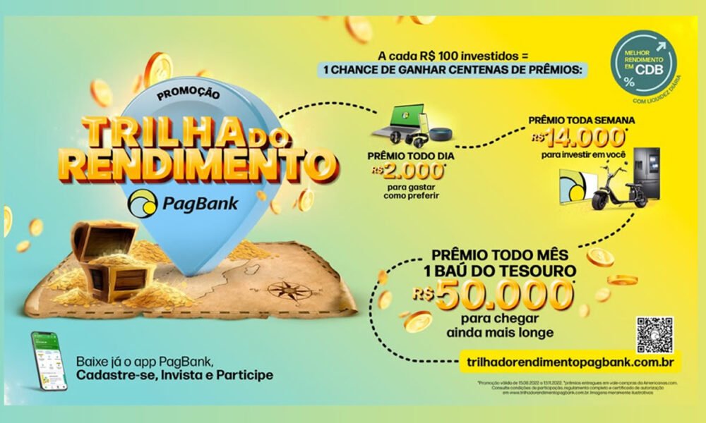 PagBank irá sortear R$ 500 mil em prêmios para clientes que investirem nos seus produtos