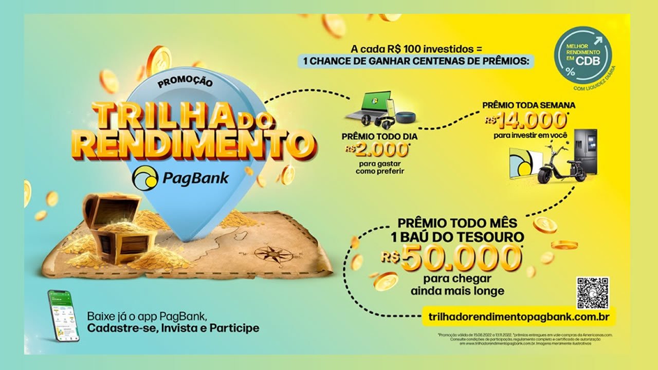 PagBank irá sortear R$ 500 mil em prêmios para clientes que investirem nos seus produtos