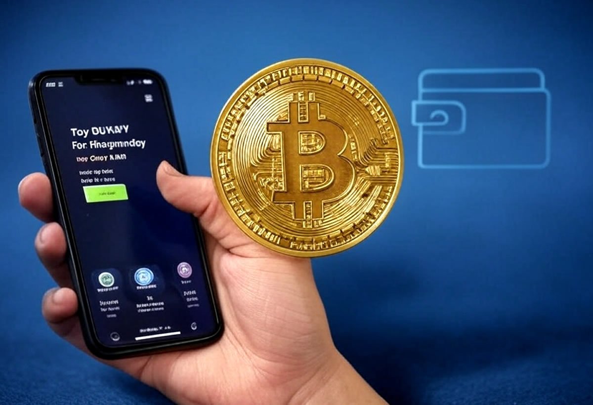 Mãos segurando celular comprando Bitcoin por aplicativo