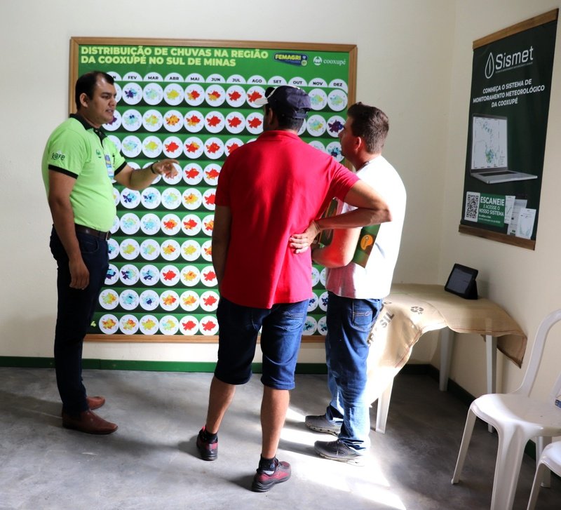 Com a equipe do Geoprocessamento, cafeicultores descobrem os efeitos climáticos nas lavoras, auxiliando em suas decições (Crédito - Divulgação)