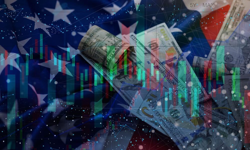 Dolar e bandeira americana